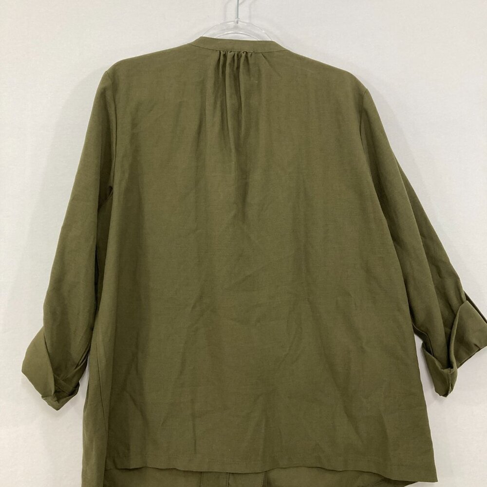 New Nine West size XL Green Olive Soft Comfy Rolled Sleeve Full Zip Jacket - Picture 10 of 11